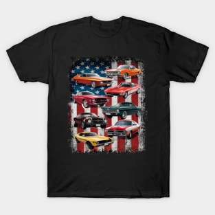 Classic Muscle Car American Flag Patriotic T-Shirt